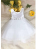 Satin Tulle 3D Flowers Waist Tea Length Flower Girl Dress